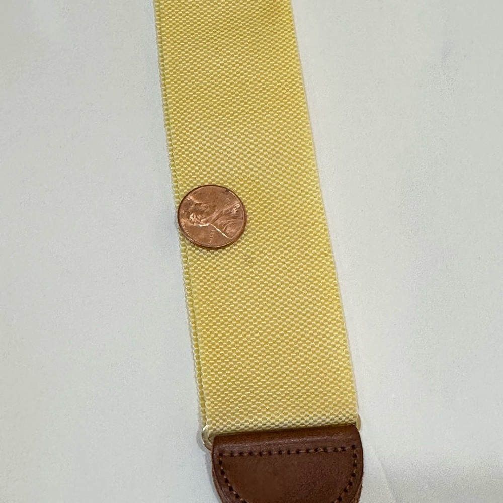 🌟2xHP🌟VTG 1980s-90s Dooney & Bourke Yellow Silk Leather Suspenders Braces Button - Picture 7 of 9